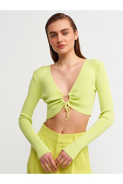 Dilvin 60133 Tricotaj cu decolteu în V din dantelă Cardigan-lime