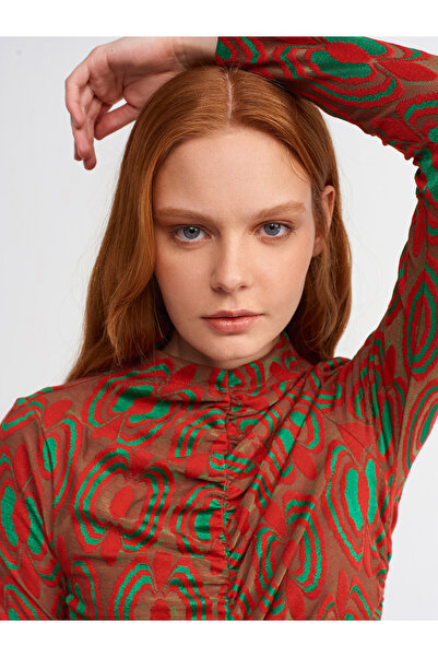 Dilvin 3831 Büzgü Detaylı Bluz-kırmızı