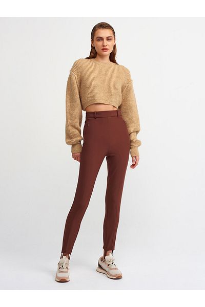 Dilvin 70311 High Waist Trousers-brown