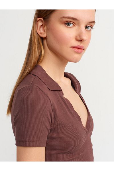 Dilvin 3775 Μπλουζάκι Polo Neck-καφέ