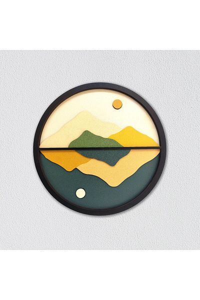 CajuArt Relief Three Dimensional Symmetrical Mountains Decorative Wooden Painting