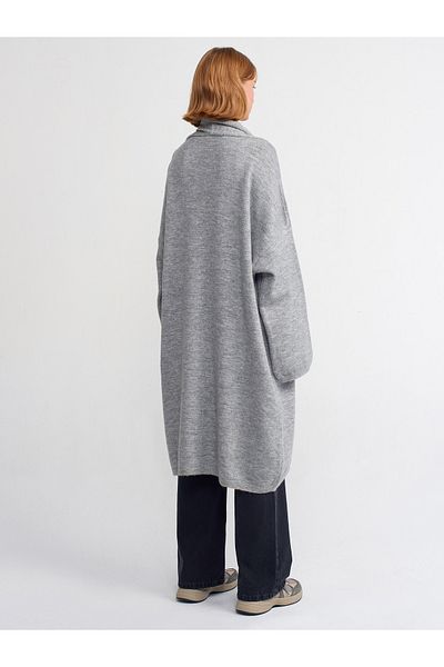 Dilvin 60197 Shawl Collar Pocket Knitwear Cardigan-Grey