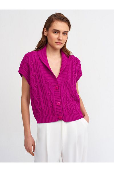 Dilvin 60128 V-Neck Open Back Knitwear Vest-raspberry