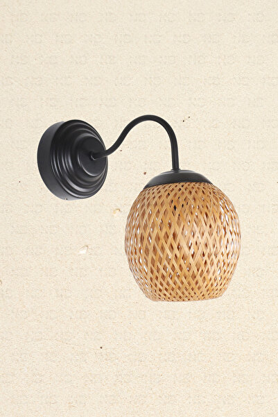 Naturel Home Boja Bambu Siyah Detay Aplik 15x15x25 Cm Iskandinav, Modern, Bohem, Rattan, Aydınlatma