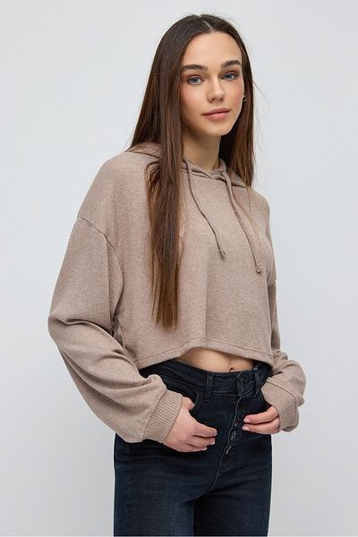 No Matter What Soft Touch Hooded Crop Top in Knitted Fabric