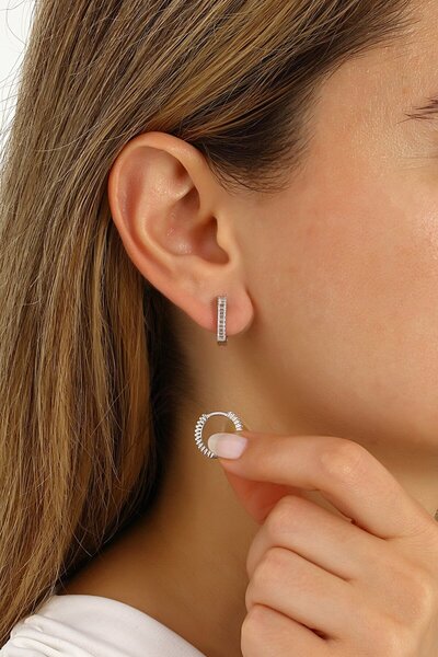 MySilvers Gümüş Baget Taşlı 14 mm Tamtur Küpe