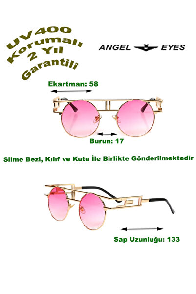 Angel Eyes Women's Sunglasses Oval Detailed Design Gold Frame Pink Glass