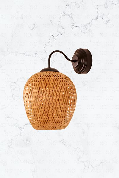 Naturel Home Boja Bamboo Black Detail Sconce 25x25x40 Cm Scandinavian, Modern, Bohemian, Rattan, Lighting
