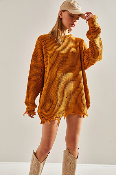 Bianco Lucci Női Thessaloniki Kötött áttört, részletes Oversize kötöttáru pulóver