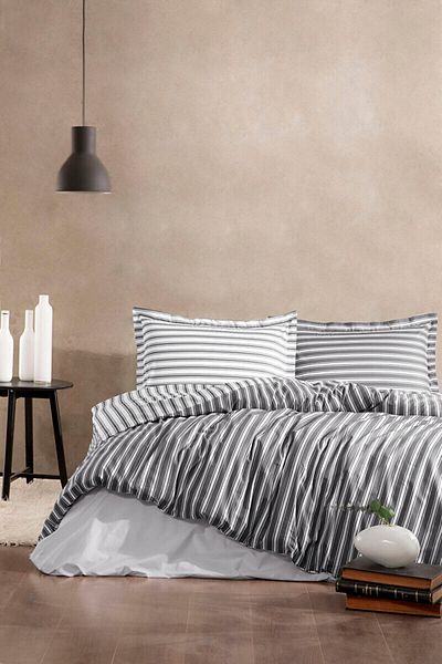 Özdilek Double (WITH BATTLE RUBBER) Duvet Cover Set Trioline Anthracite Gray
