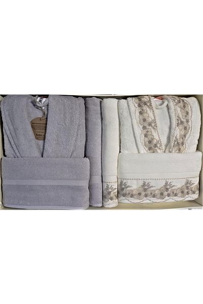 Özdilek Σετ Οικογενειακό Μπουρνούζι Ofelya Laced Beige Cream
