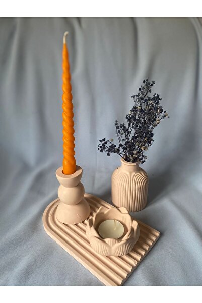 Dekoratif Oval Tepsi , Şamdan , Vazo , Tealight Mumluk 4'lü Set