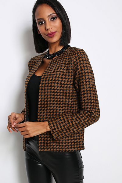 AVORWE Jachetă blazer cu model de picioare de gâscă deschisă în față