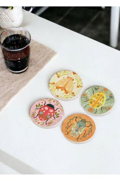 The Mia Animal Stone Coaster Round Set of 4 Brk0131
