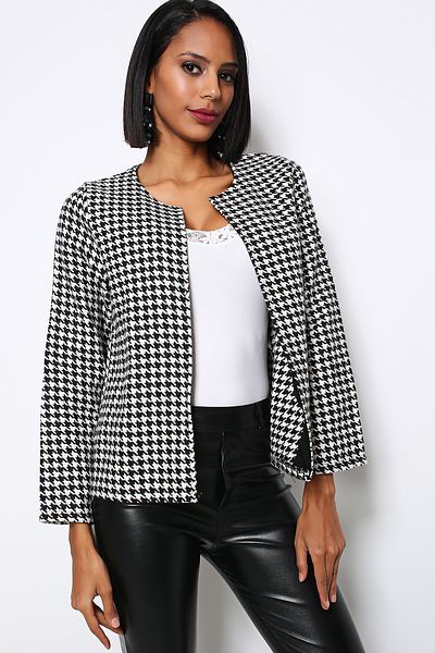 AVORWE Jachetă blazer cu model de picioare de gâscă deschisă în față