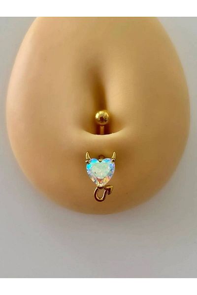Liva 316L Surgical Steel Heart Jewelled Devil Steel Belly Piercing