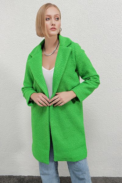 hazelin Palton verde pentru femei, cu un singur buton, cu buzunar dublu, căptușit cu ștampilă, Hzl22w-bd 190821