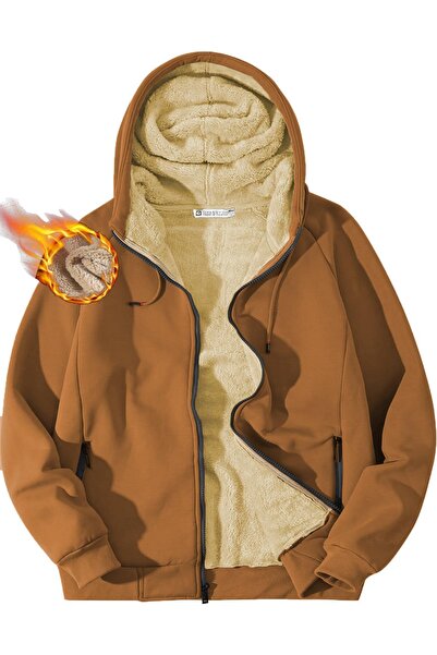 GHASSY CO. Ghassy Co. Чоловічий ультратеплий шерпа з підкладкою, капюшоном, блискавкою та кишенями, зимовий світшот