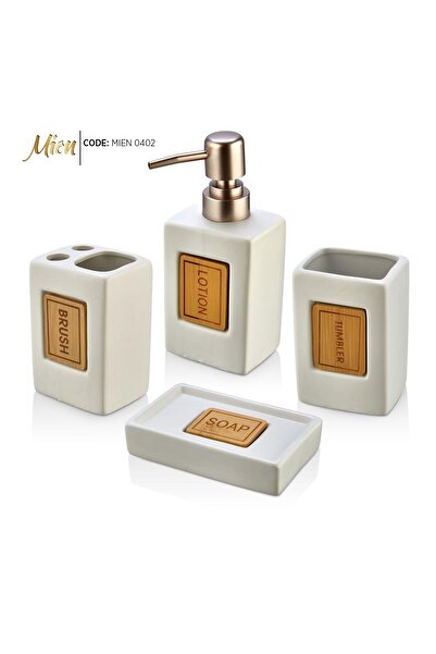 MİEN Set de baie cu dozator de săpun lichid din bambus Mien, 4 piese