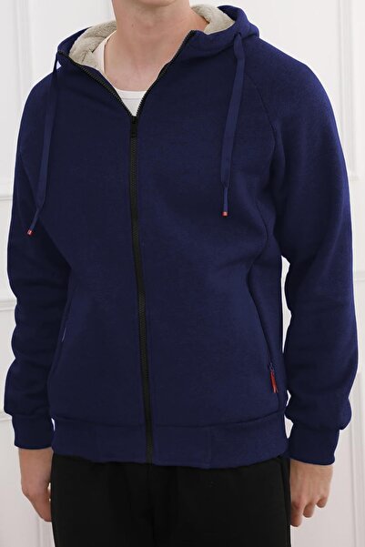 GHASSY CO. Ghassy Co. Чоловічий ультратеплий шерпа з підкладкою, капюшоном, блискавкою та кишенями, зимовий світшот