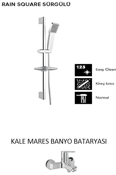 KALE RAIN SQUARE SÜRGÜLÜ EL DUŞU TAKIMI+MARE S BANYO BATARYASI