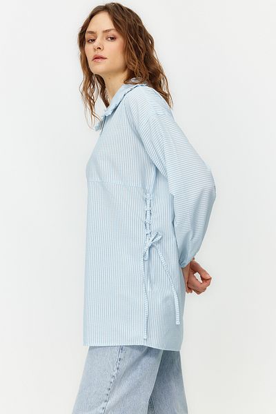 Trendyol Modest Guler pentru bebeluși, albastru deschis, cu dantelă, tunică țesută din seersucker TCTSS24UK00012