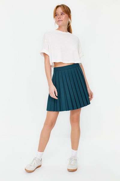 Trendyol Collection Emerald Green Mini Woven Skirt - Pleat Detail, TWOAW21ET0111