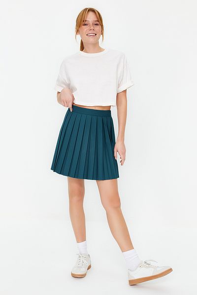 Trendyol Collection Emerald Green Mini Woven Skirt - Pleat Detail, TWOAW21ET0111
