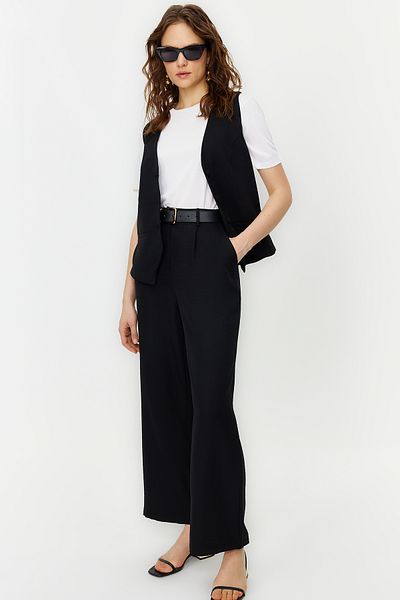 Trendyol Modest Fekete vászon megjelenés Stílusos mellény nadrág szőtt alsó felső szett TCTSS24US00014