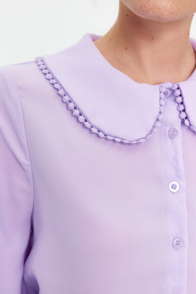 Trendyol Collection Lila baba nyakörv - normál ing pompon részletekkel TWOAW21GO0717