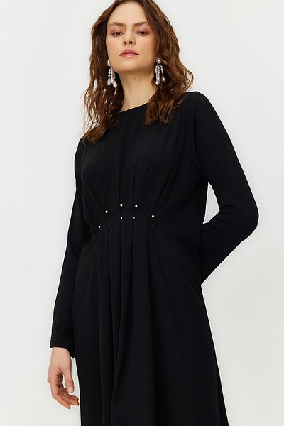 Trendyol Modest Černé perleťové aerobinové tkané šaty TCTSS24EB00030