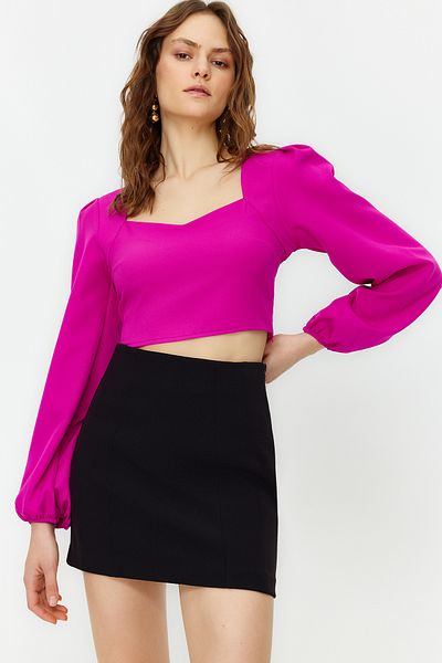 Trendyol Collection Ροζ Crop Heart γιακά Μακρυμάνικη Πλεκτή Μπλούζα TWOSS21BZ0236