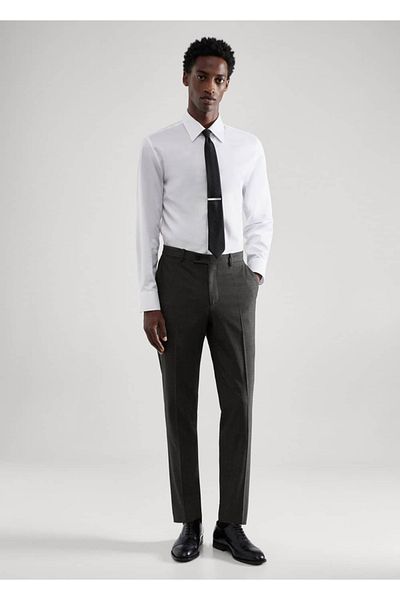 MANGO Man Přiléhavé vlněné kalhoty Houndstooth