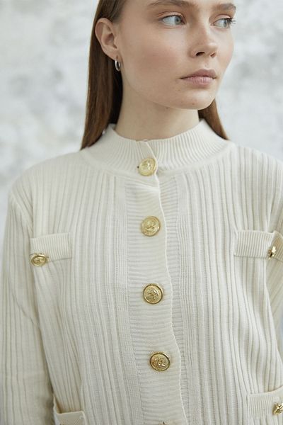 InStyle Marine Buttoned Short Cardigan - Ecru