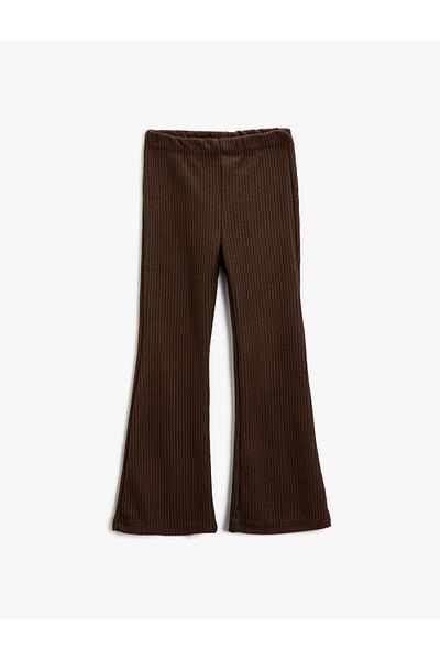 Koton Flared Leg Leggings Trousers Soft Textured Ribbed Elastic Waist