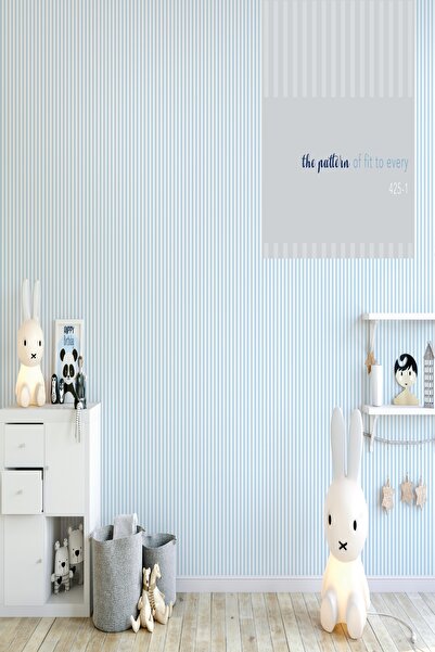 Milky Baby Zümrüt Kids 425-1 Açık Mavi Çizgi Desenli Çocuk Duvar Kağıdı 5,33 M²