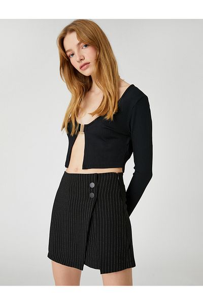Koton Gestreifter Mini-Shortsrock mit Druckknopf-Detail