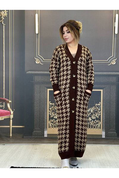 Yeşilmoda tissue long hirka thick with twill