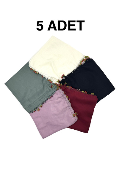 nazipek مجموعة من 5 وشاح قطني مصنوع يدويًا مطرز بالكرز هدية كتابة 100 × 100 س...