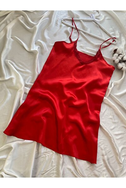 larisa kozmetik & içgiyim KADIN KIRMIZI SATEN GECELİK