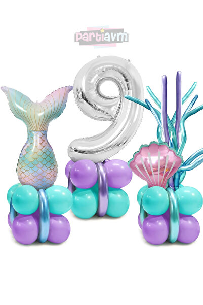 PARTİAVM Mermaid Tail Seashell 102cm Silver Number Balloon Mermaid Mermaid Co...