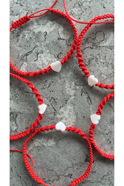 Black Beads Accessory Sedef Kalp Boncuk Örgü Bileklik