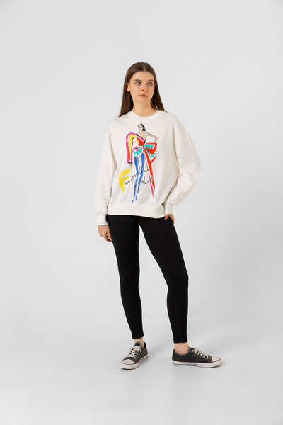 Benedetto Kadın Baskılı İçi Pamuklu Sweatshirt