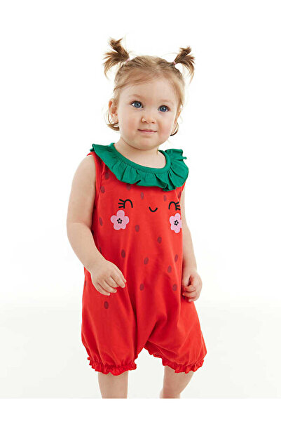 DENOKIDS Tatlı Çilek Kız Bebek Pamuklu Yazlık Tulum