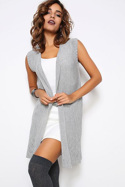 AVORWE Openwork Pocket Detailed Long Vest