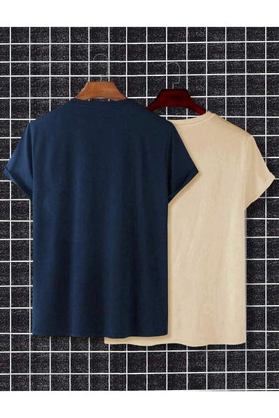 BYMEER Navy Blue And Beige Σετ 2 μονόχρωμο μπλουζάκι oversize