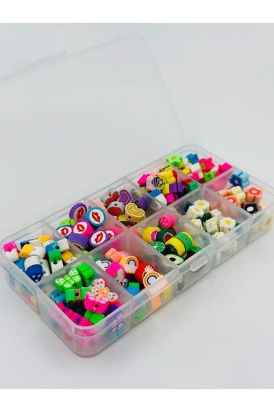 Hobimos Σύνολο 100 τεμαχίων Fimo Beads σε κουτί με χάντρες με 10 θήκες