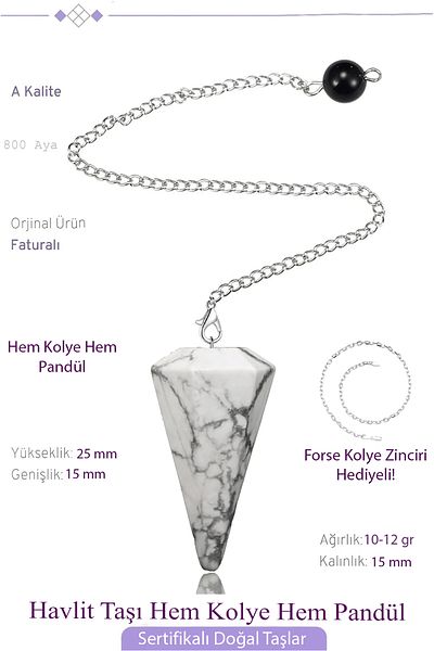 Tesbih Atölyesi Certified Howlite Stone Pandula Pendulum Both Pandula and Necklace
