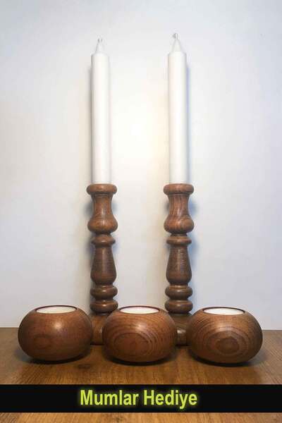 deepowls Anita + Adea Koleksiyonu Beşli Mumluk Seti Ahşap Dekoratif Şamdan