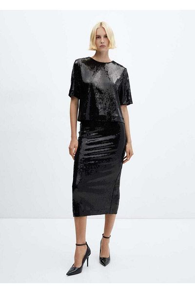 MANGO Woman Sequin Midi Skirt